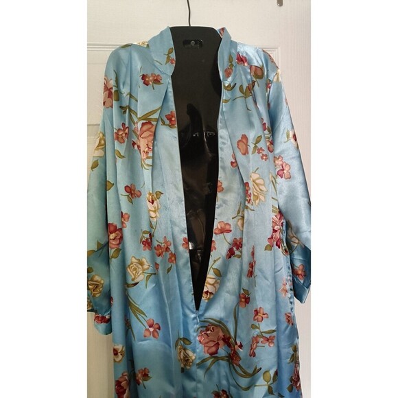 Vintage One Hanes Place Kaftan Dress Housecoat Sz Small Blue Floral Cottagecore - Picture 5 of 9